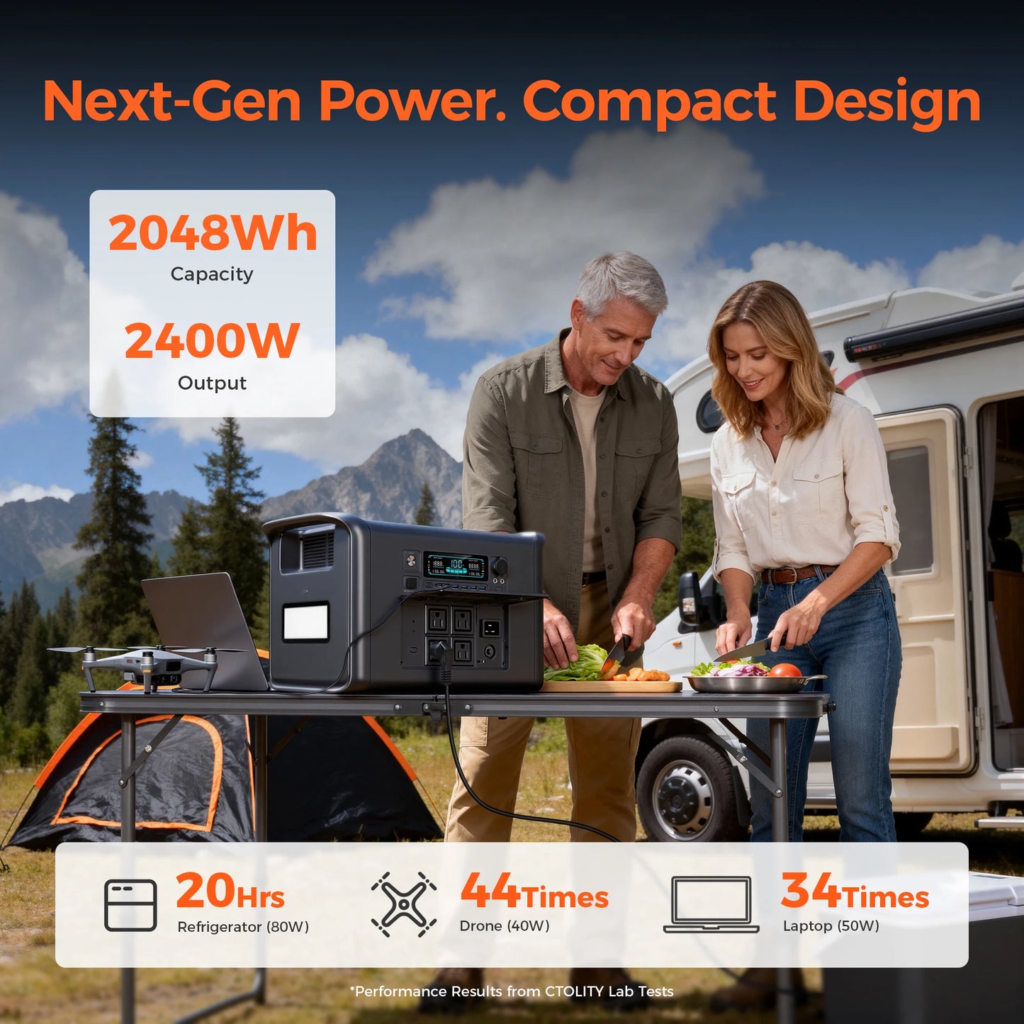 CTOLITY 2400W 200W Power Station Outdoor Camping Portable 2048Wh Solar Generator LiFePO4 Battery 110V 192Wh Power Bank Home Backup Power Supply Emergency Battery