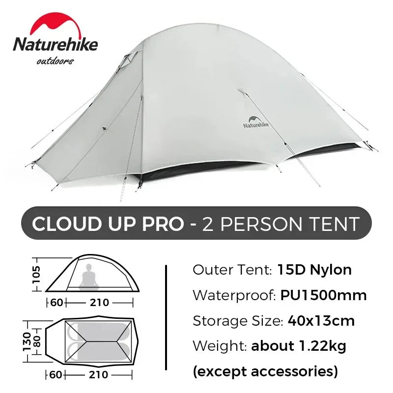Naturehike Cloud Up UL 1/2 Person Tent Ultralight Camping Tent Double Layer Waterproof Backpacking Tent Outdoor Hiking Tent
