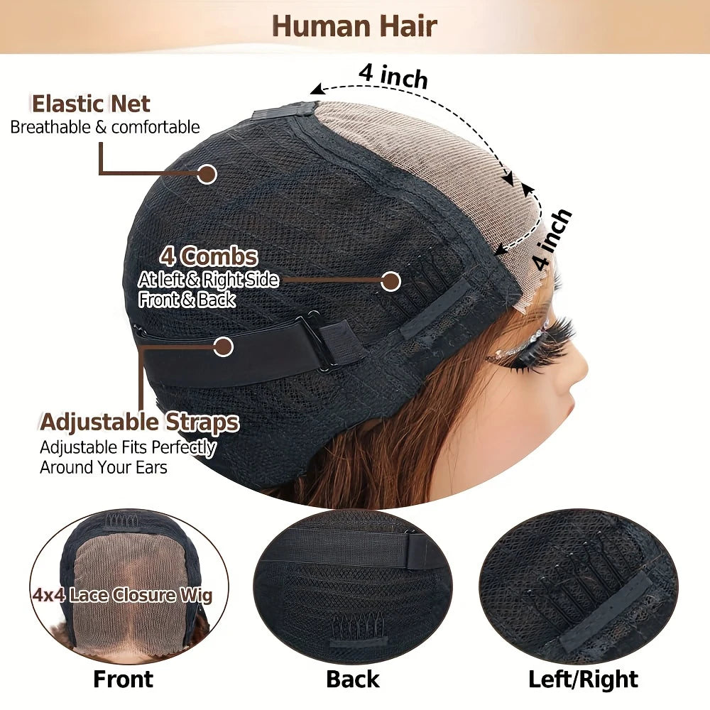 Wigs for Women for Halloween Featuring Ombre Brown Highlights, a Lace Front Made of Human Hair in Shades 1B/30, with a Body Wave Design. These 4X4 Ombre Brown Wigs Have a Natural Appearance, Elegant Style