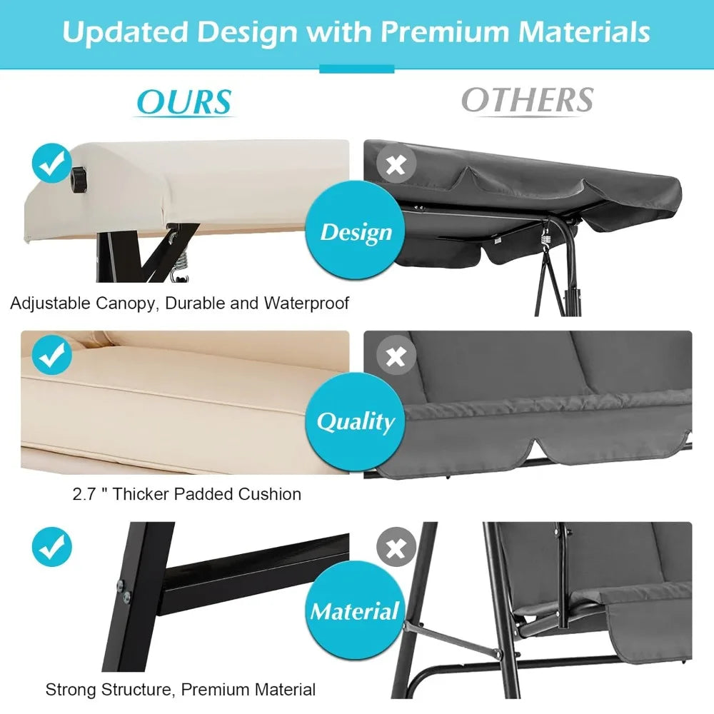 Outdoor Patio Swing Chair for Adults, 2-Seat Porch Swings with Adjustable Canopy, Outside Swing Bench with, Customized