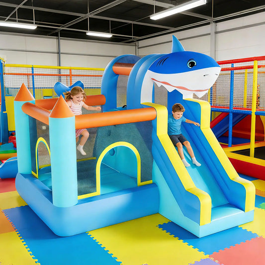 Kids Inflatable Bounce House With Blower, Slide, Climbing Wall & Basketball Hoop, Indoor Outdoor Jump Bouncer For Ages 3-8