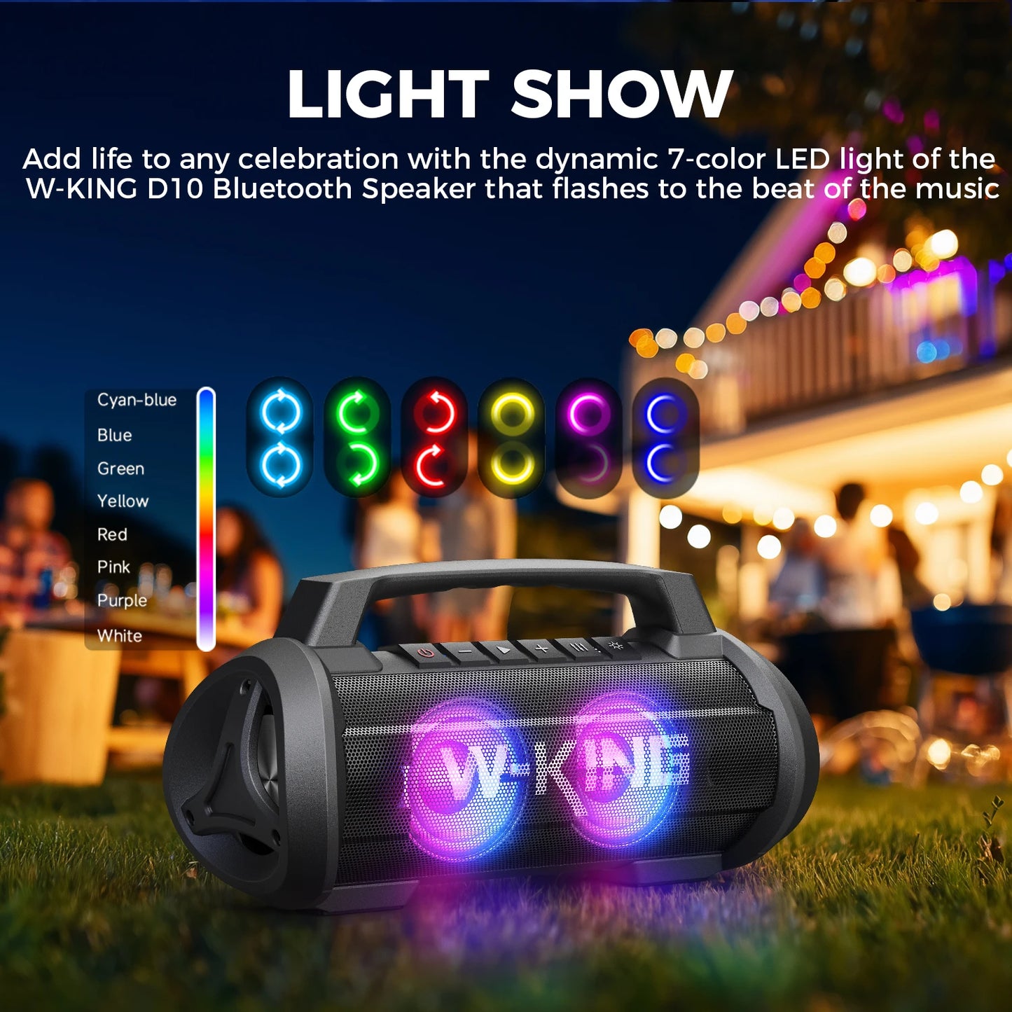 W-KING D10MIC 70W RMS Bluetooth Portable Speaker Wireless Loud IPX6 Waterproof Bluetooth Music Box with Subwoofer/Bass Boost