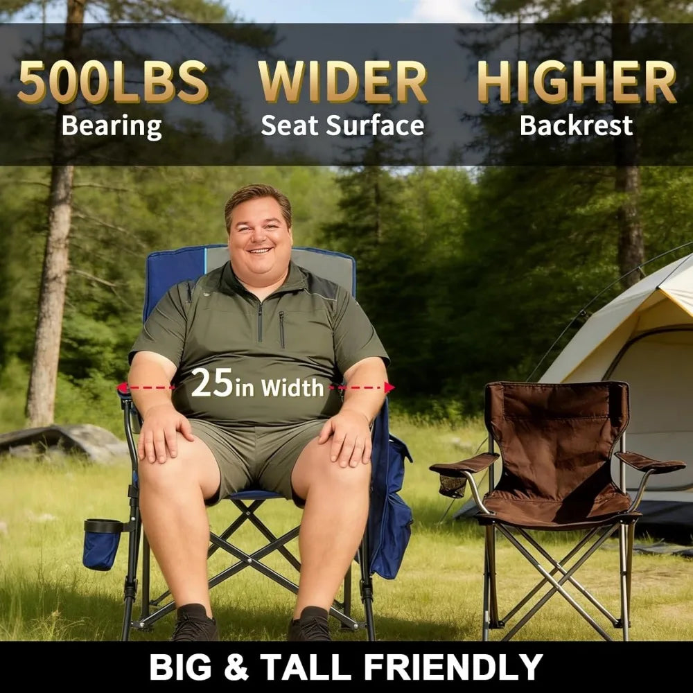 500LBS Oversized Folding Camping Chairs 2 Pack Hard Armrest Wide Seat Cup Holder Side Pocket Beach Sports, Custom