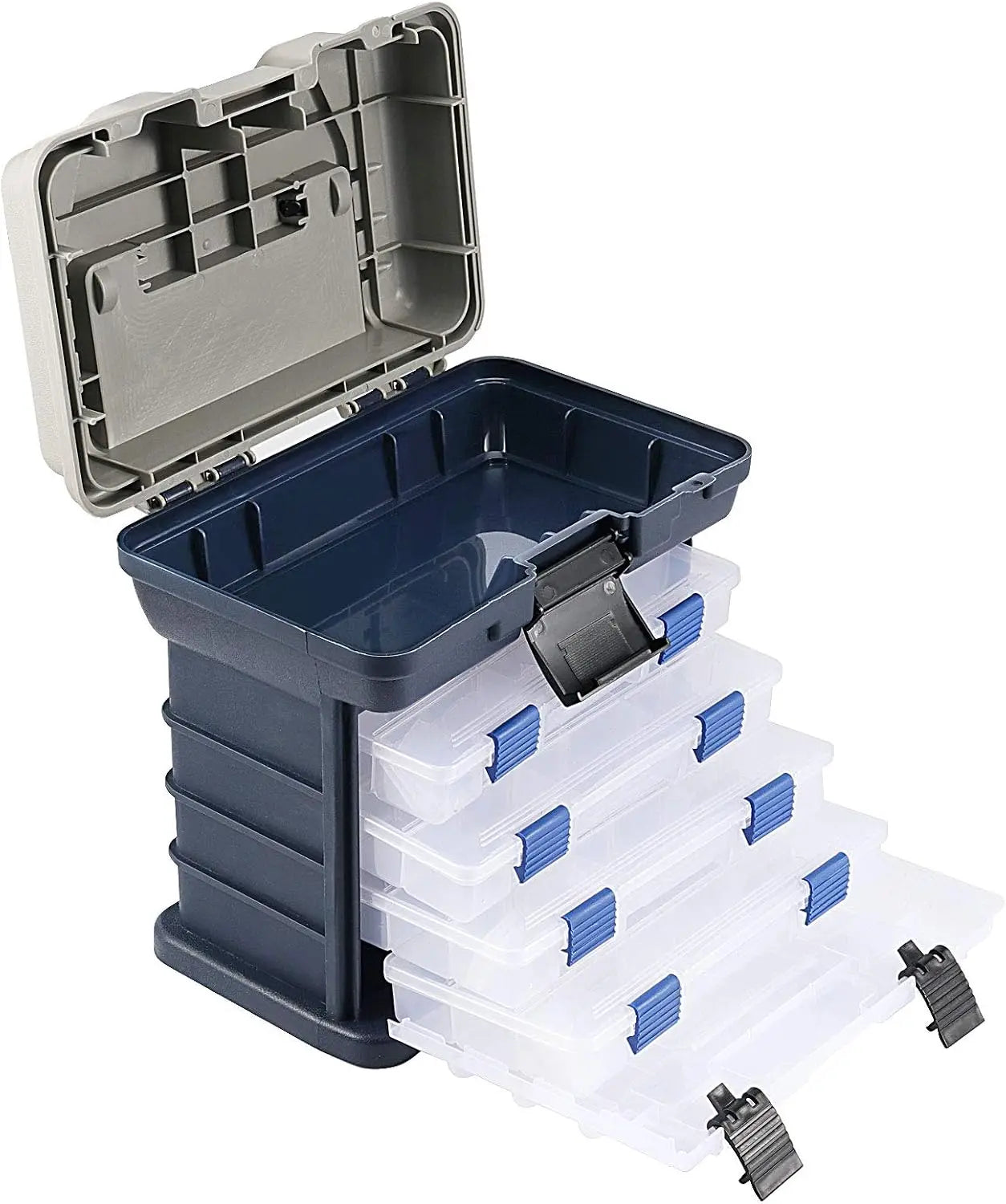 YJ Fishing Tackle Box Kit with Fishing Pliers 4-Tier Multi-Functional Fishing Handheld Storage Box Adjustable Dividers Portable Fishing Tackle Lure Tool Box Arts Crafts