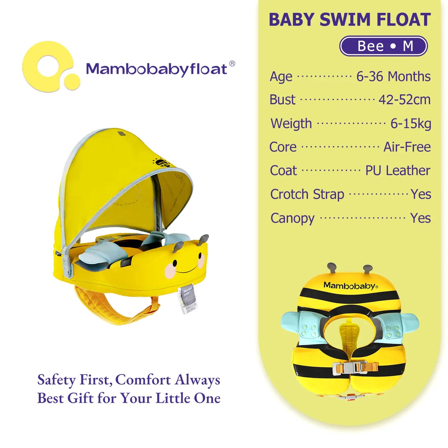 Mambobaby Float with Crotch Support 98% UV Protection Canopy Skin-friendly Baby Swim Ring Toddler Pool Float Infant Swim Circle