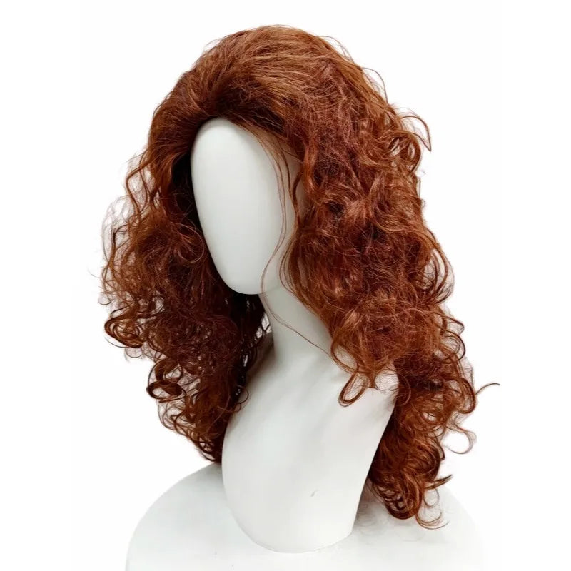Red Brown Premium Synthetic Fiber Long Curly Wig Big Waves Fluffy Voluminous Thick Hair with Part Heat Resistant Adjustable Cap for Women Girls Cosplay Party Halloween Costume Role Play Stage Show Daily Use