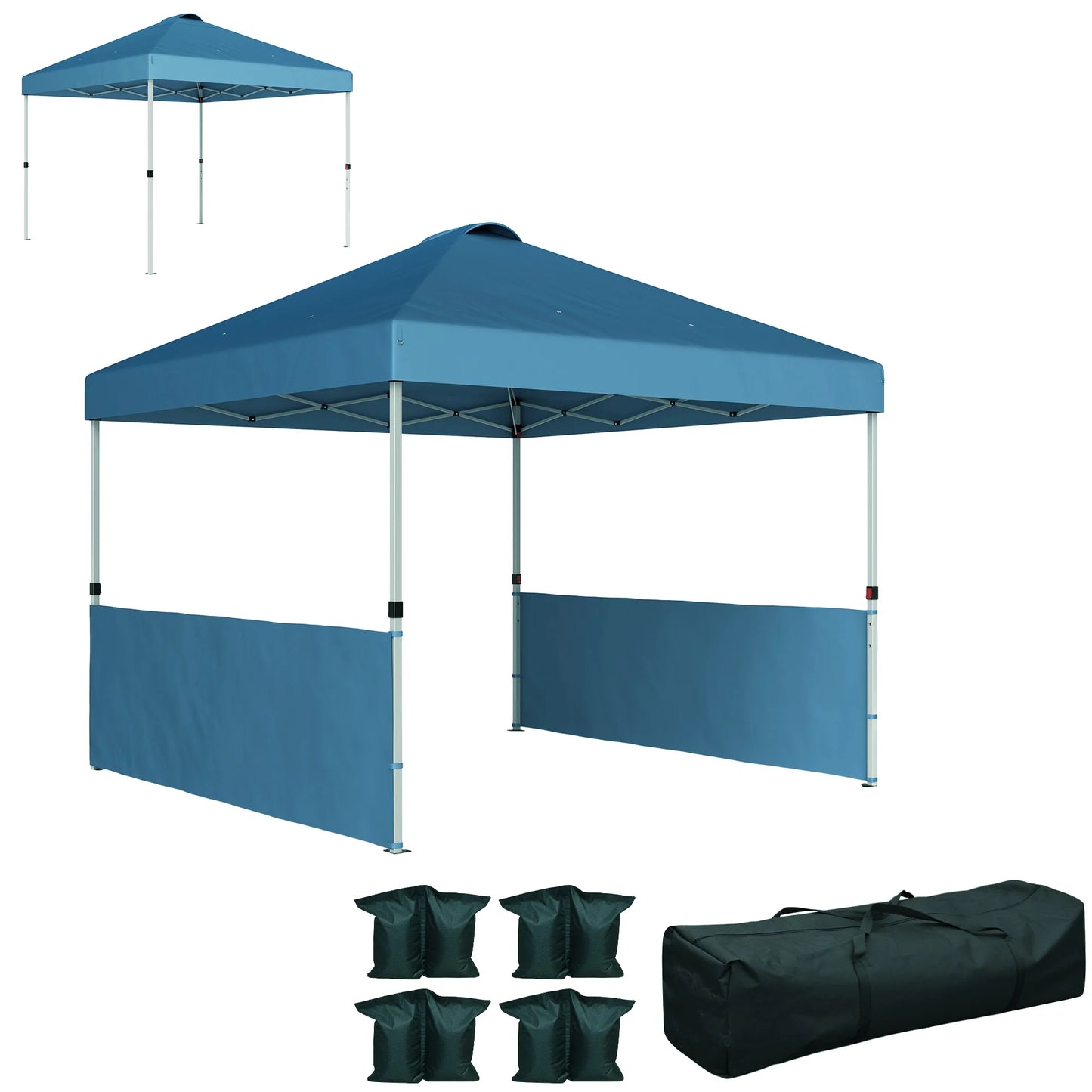 10' X 10' Pop up Canopy Tent with 2 Half Sidewalls, Sea Blue