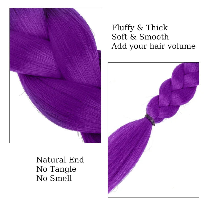 Synthetic Braided Purple Hair Ponytail Rumi Costume Hairstyle 26inch Long Ponytail with Clips for Kids Girls Halloween Christmas