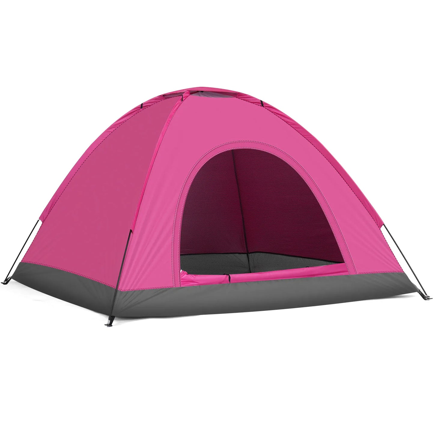 3 4 Person Camping Dome Tent Waterproof UV Proof 180T Silver Coated Polyester Fiberglass Poles Portable Bag Outdoor Pink