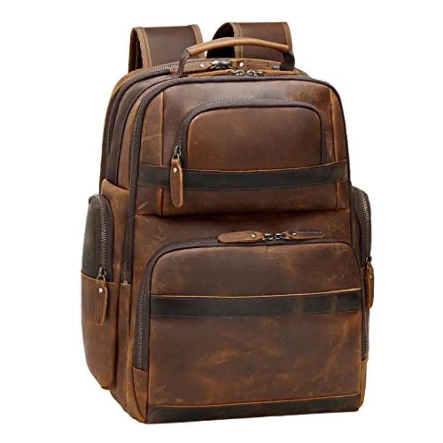 Vintage Leather Backpack 15.6 Laptop Bag Large Capacity Business Travel Hiking Shoulder Daypacks Brown Premium Material