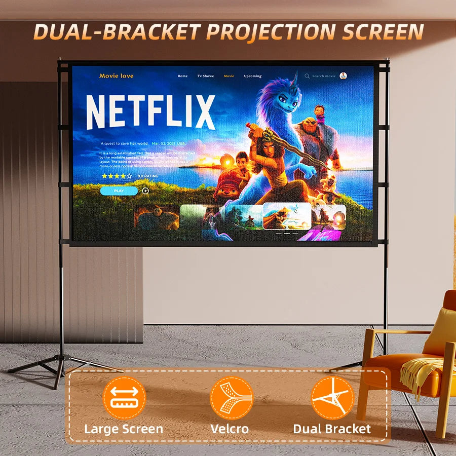 XBJ Projector Screen with Stand 100inch , Portable Outdoor Projector Screen 16:9 and Tripod Stand Lightweight Compact