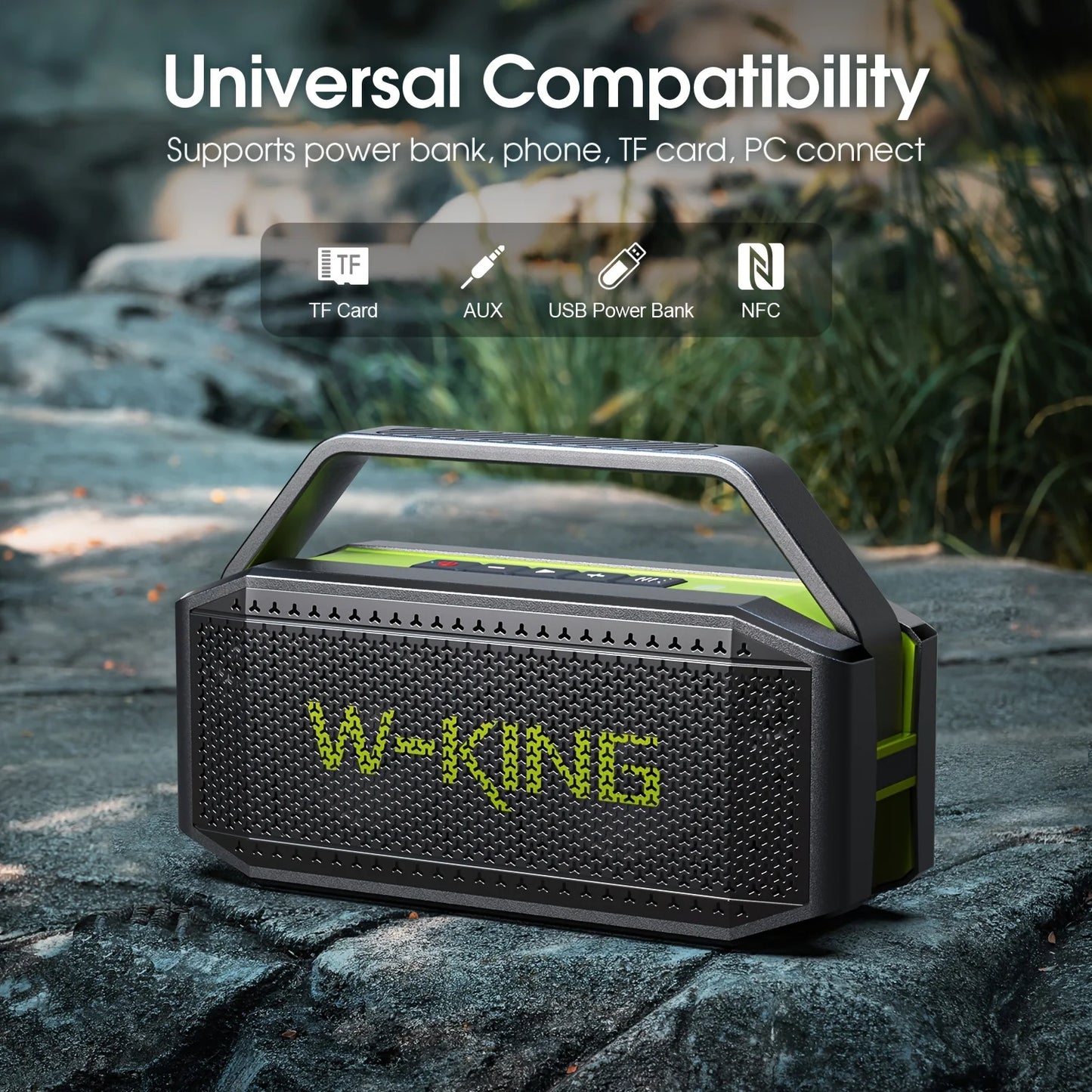 W-KING D9-1 Green Bluetooth Speaker, 100W Peak 60W HD IPX6 Portable Speaker Wireless Loud Waterproof Outdoor Party Large Boombox 2 Subwoofer/Ex-Large Passive Radiator-All Round Deep Bass/40H/PowerBank/TF/AUX/EQ
