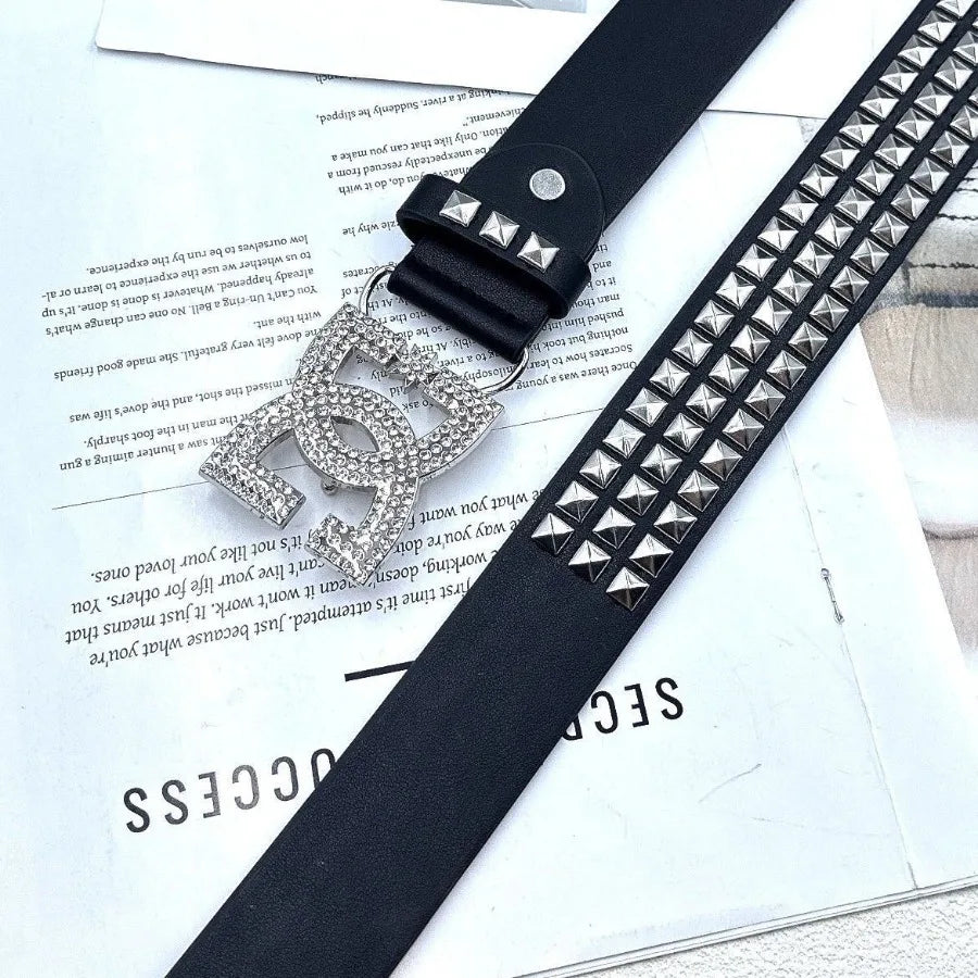 YK2 luxury women rhinestone punk belt hot girl fashion rivet leather embedded decorative unique style
