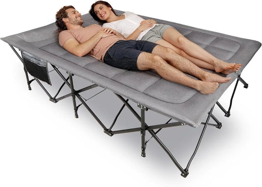 Extra Wide 2 Person Camping Cot, 59" Heavy Duty Sleeping Cot for Adults 500lbs, Portable Folding Double Cot for Indoor Outdoor