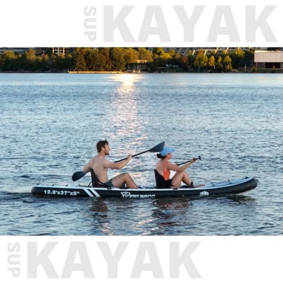 12'8 Inflatable Tandem Kayak for Fishing Touring 2 Seats Adjustable Paddle Blue Durable Material Ideal for Family Adventures