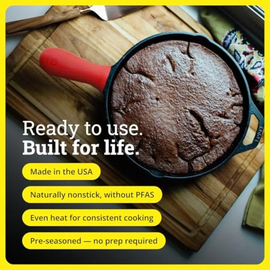 Seasoned Cast Iron Skillet 12 Inches - Quality Frying Pan for the Stove, Oven, Grill and Campfire - Includes Silicone Hot Handl