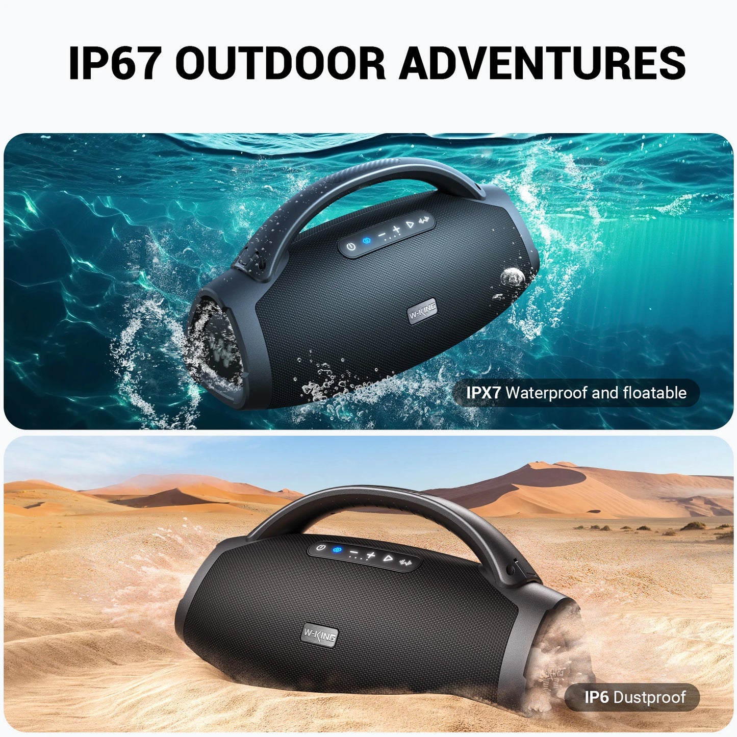 W-KING D20 Portable Bluetooth Speakers, 200W RMS Massive Bass Party Boombox IPX7 Waterproof Speaker Large, 300 Max Outdoor Speaker, BT5.4