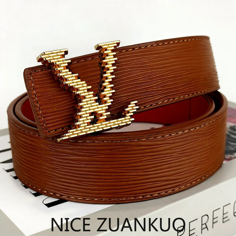 Men's Genuine Leather Belt, A New 26SS Summer Fashion Luxury Brand Belt, Featuring A French Wave Design. Perfectly Matches Men's Business Attire, Suitable for Both Casual and Fashionable Outfits. Unique in Concept, A Must-hav