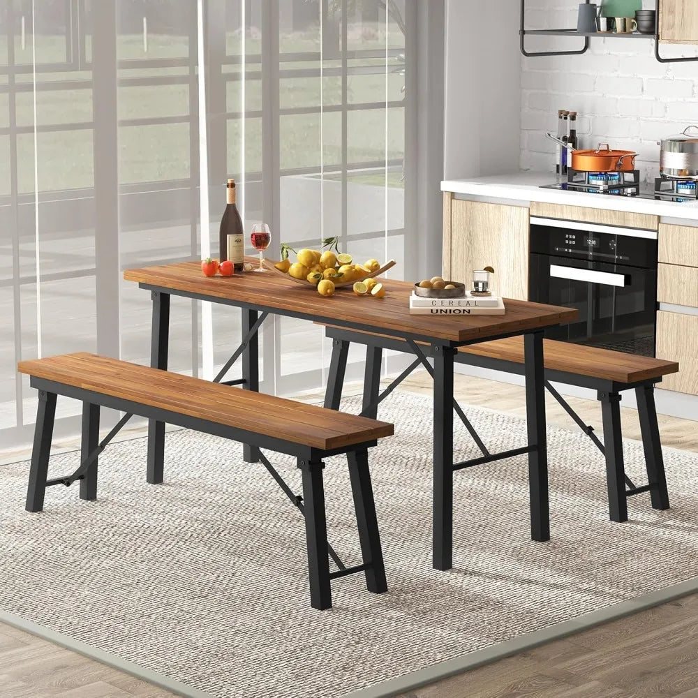 Outdoor Dining Table With Benches for 4-6 Persons, No Assembly Foldable 59 Inches Narrow Patio Dining Table, Customized