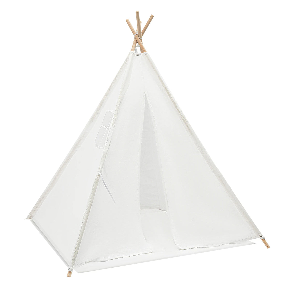 Kids Teepee Play Tent Set, 120120140cm White Cotton Linen 160cm Wood Poles Star Light Mat Assembly Accessories, Foldable Window Curtain Washable Tear-proof Cloth Stable Frame, Bedroom Reading Nook Birthday Indoor Picnic Decor