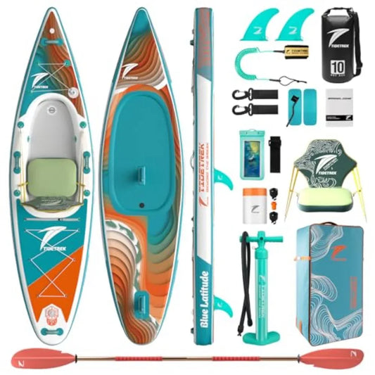 Inflatable Touring Kayak 11'3 x 35 x 8 with Waterproof Seat Premium Accessories Ultra-Stable SUP Kayak Hybrid in Blue Non-Slip