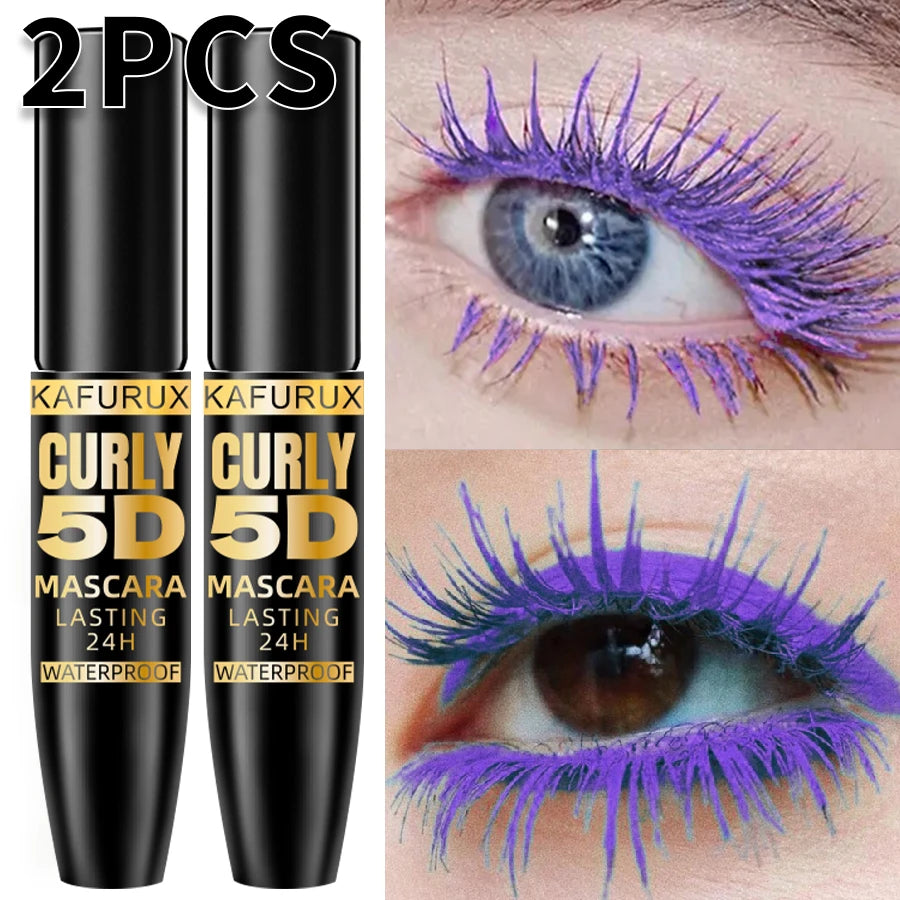 2pcs Colorful Slender Mascara Waterproof Fast Drying Curling Eyelashes Multi Color Lashes Makeup Long Lasting Blue Green Black White Cosmetic for Women Gifts