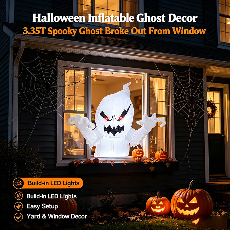 3.3FT Halloween Inflatable Ghost Decorations Outdoor, Built-in LED Glowing Blow Up Yard Ghost, Spooky Breakout Window Airblown Prop for Garden Lawn Party Haunted House USA Warehouse