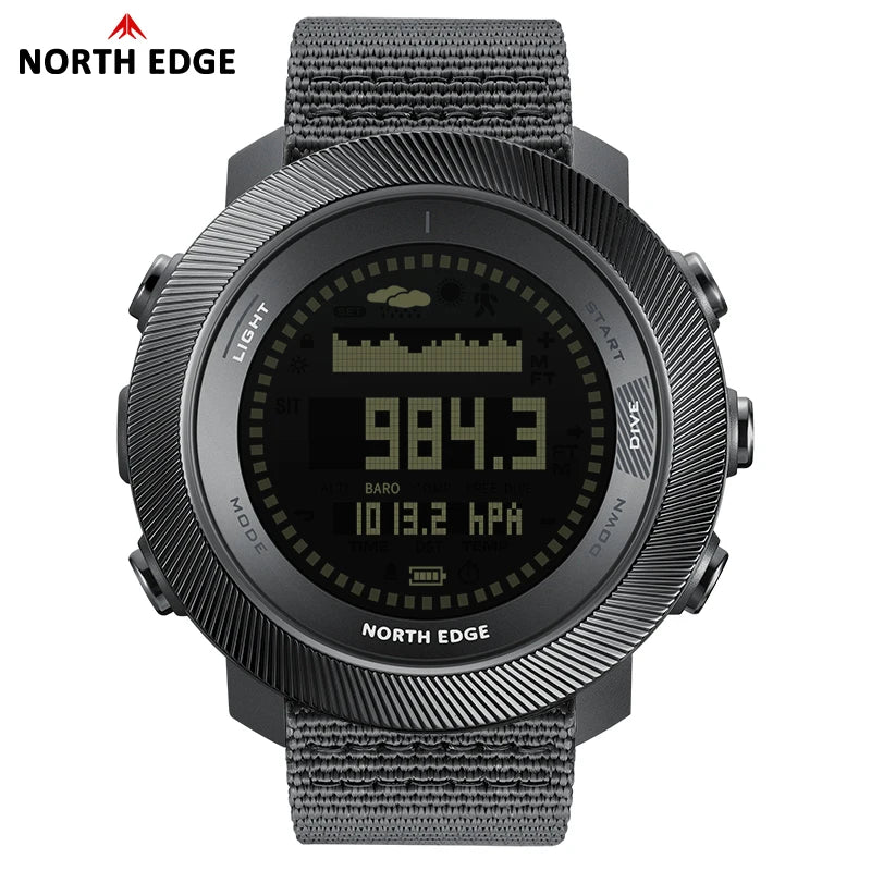 NORTH EDG APACHE-D Men's Digital Free Dive Watch Outdoor Sport Watches Carbon Fiber Case Altitude Barometer Compass World Time Waterproof 100M