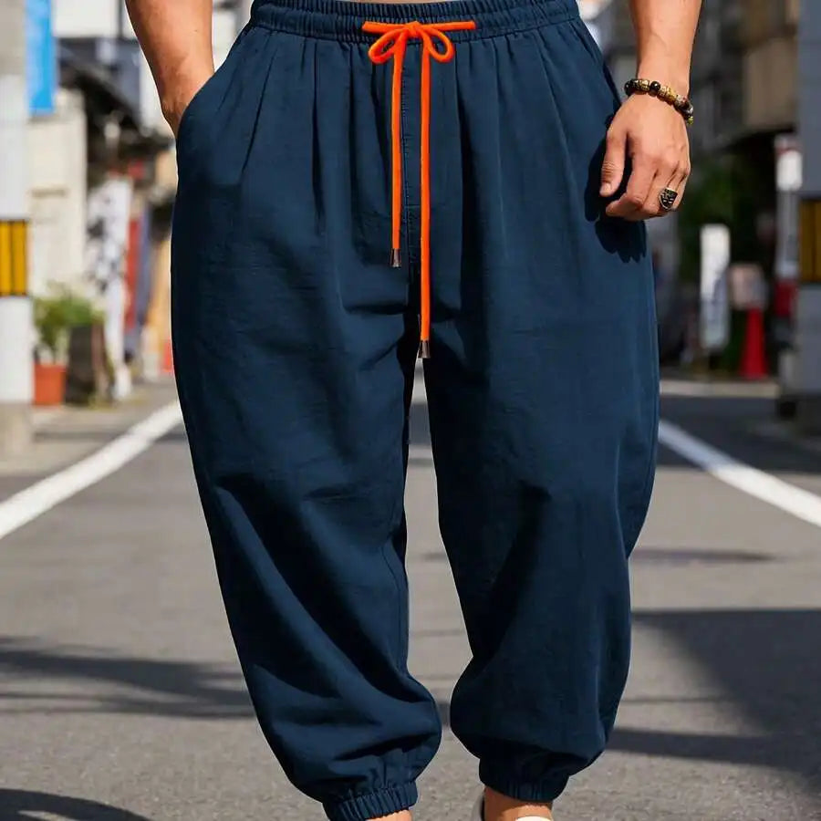 Men'S Thin Casual Loose Harem Pants - Comfortable Elastic Cuffs, Elastic Drawstring Waist Non-Stretch Casual Lantern Long