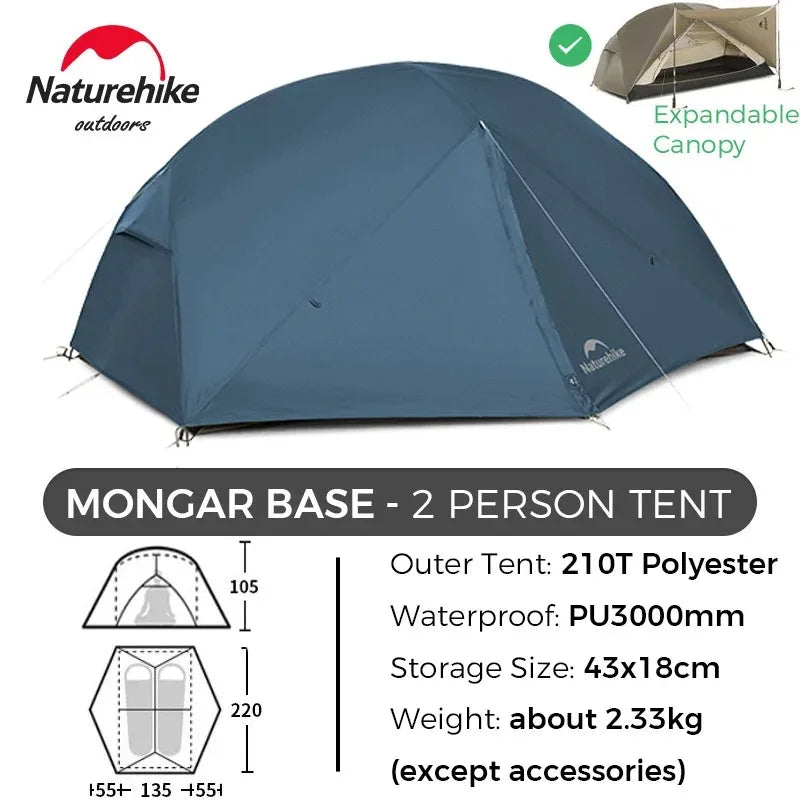 Naturehike Mongar BASE Camping Tent 2-3 People 210T Polyester 3 Season Tent Ultralright Portable Water Protective Travel Tent