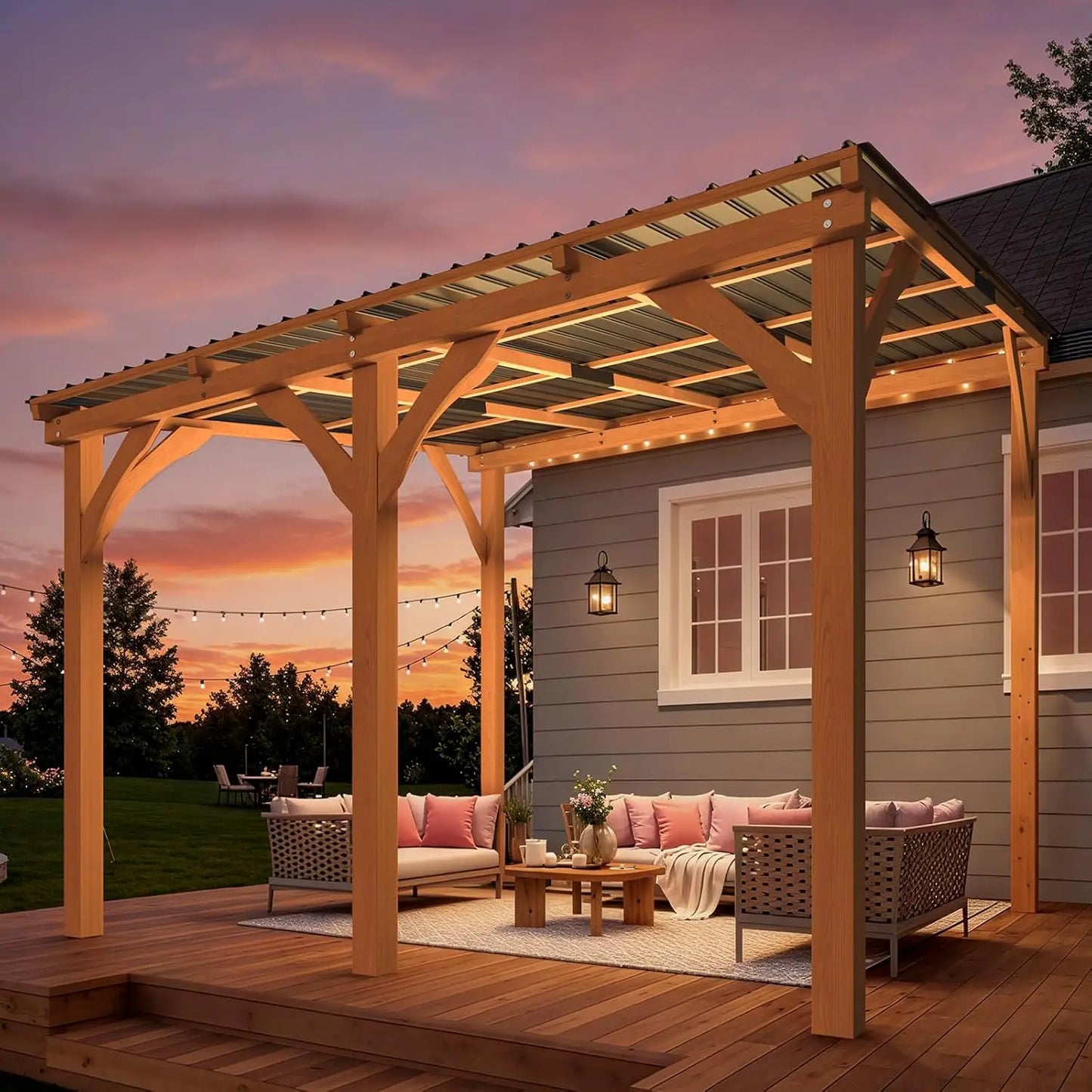 10' x 10' Outdoor Wood Ceder Gazebo for Patio, Outdoor Lean to Hardtop Pergolas and Gazebos Clearance, Wall Mounted, Customized