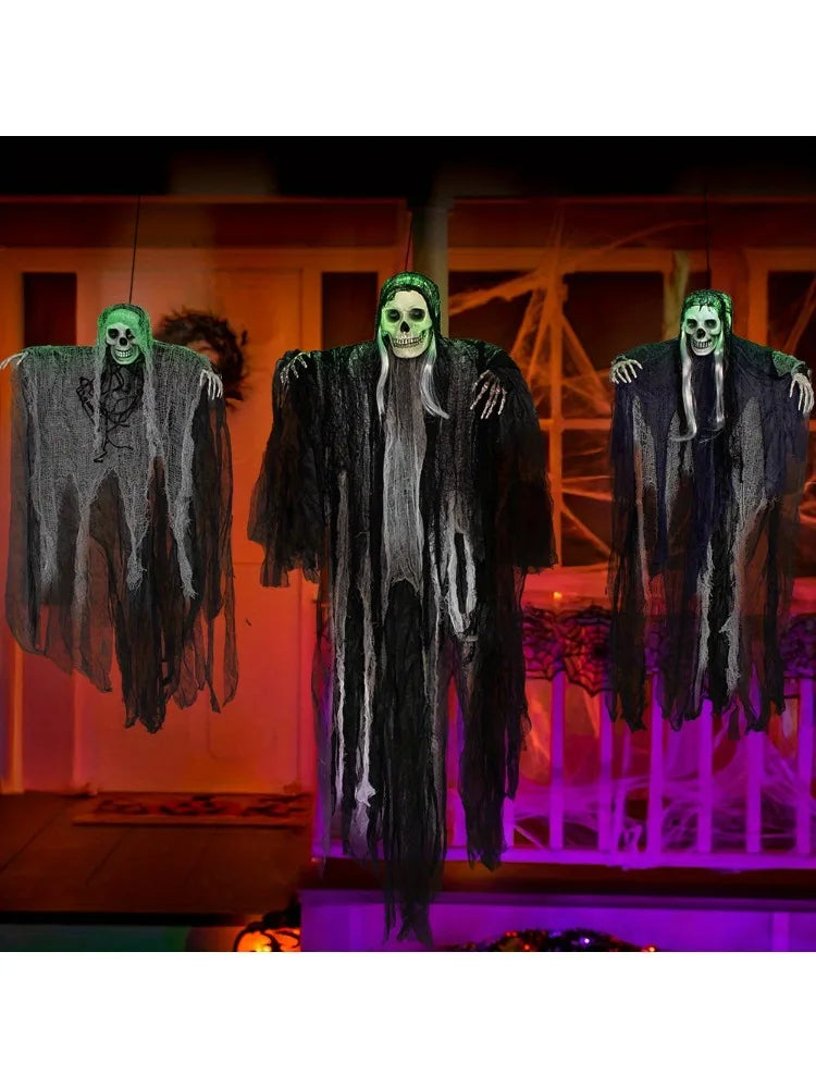 3 Pack Hanging Halloween Skeleton Ghosts Decorations, Grim Reapers for Best Halloween Outdoor Decorations
