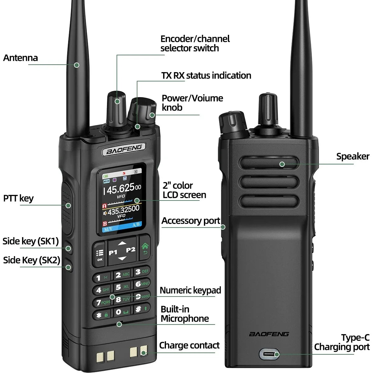 BAOFENG UV-32 GPS Walkies Talkie AM FM Long Range Bluetooth Programming 10W Wireless Copy Frequency 1000CH Two Way Radio