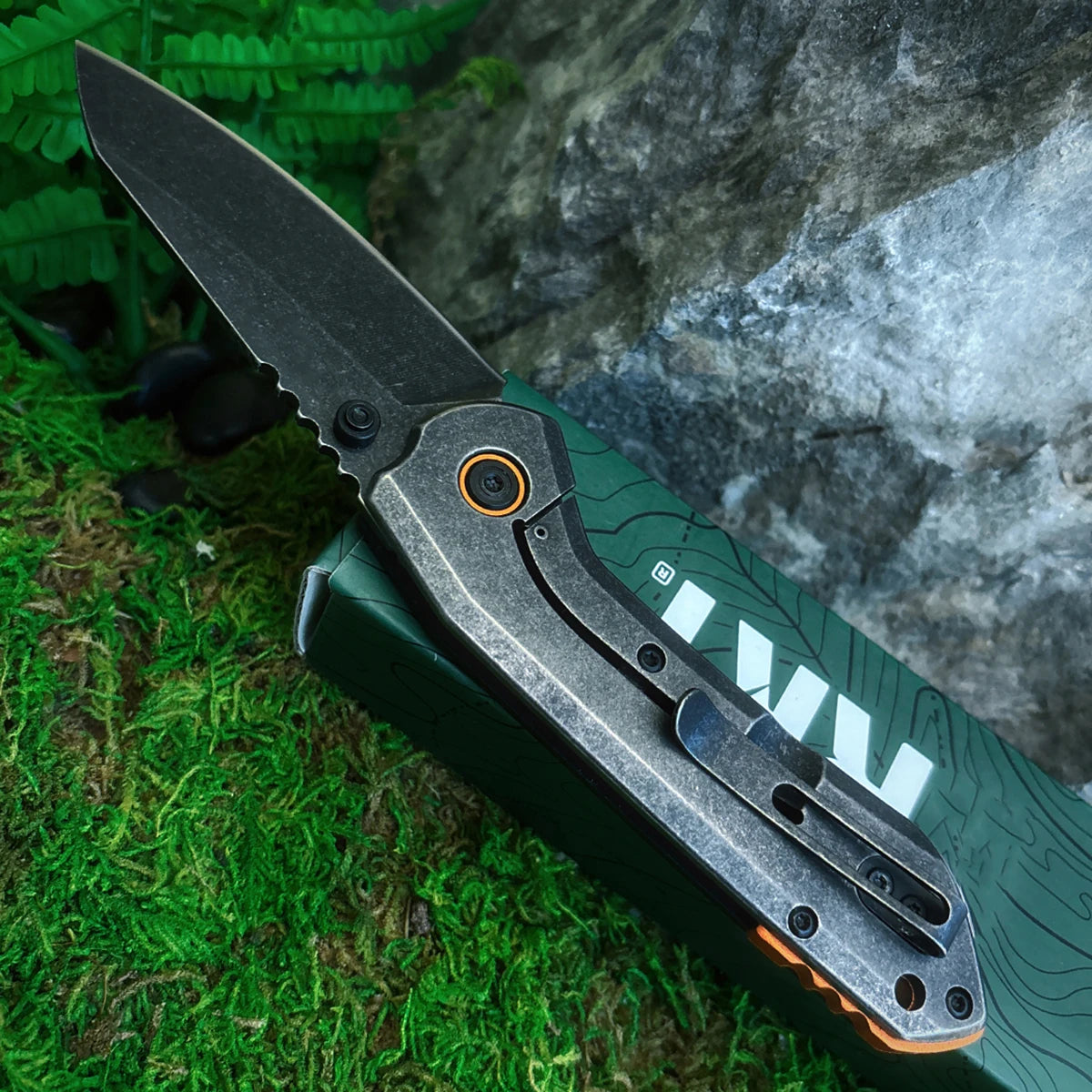 EDC Tool,Folding Pocket Knife, Stone-Washed Black Steel Blade,G10 Handle,Outdoor Camping Hunting Survival Gear,Father's Day Gift