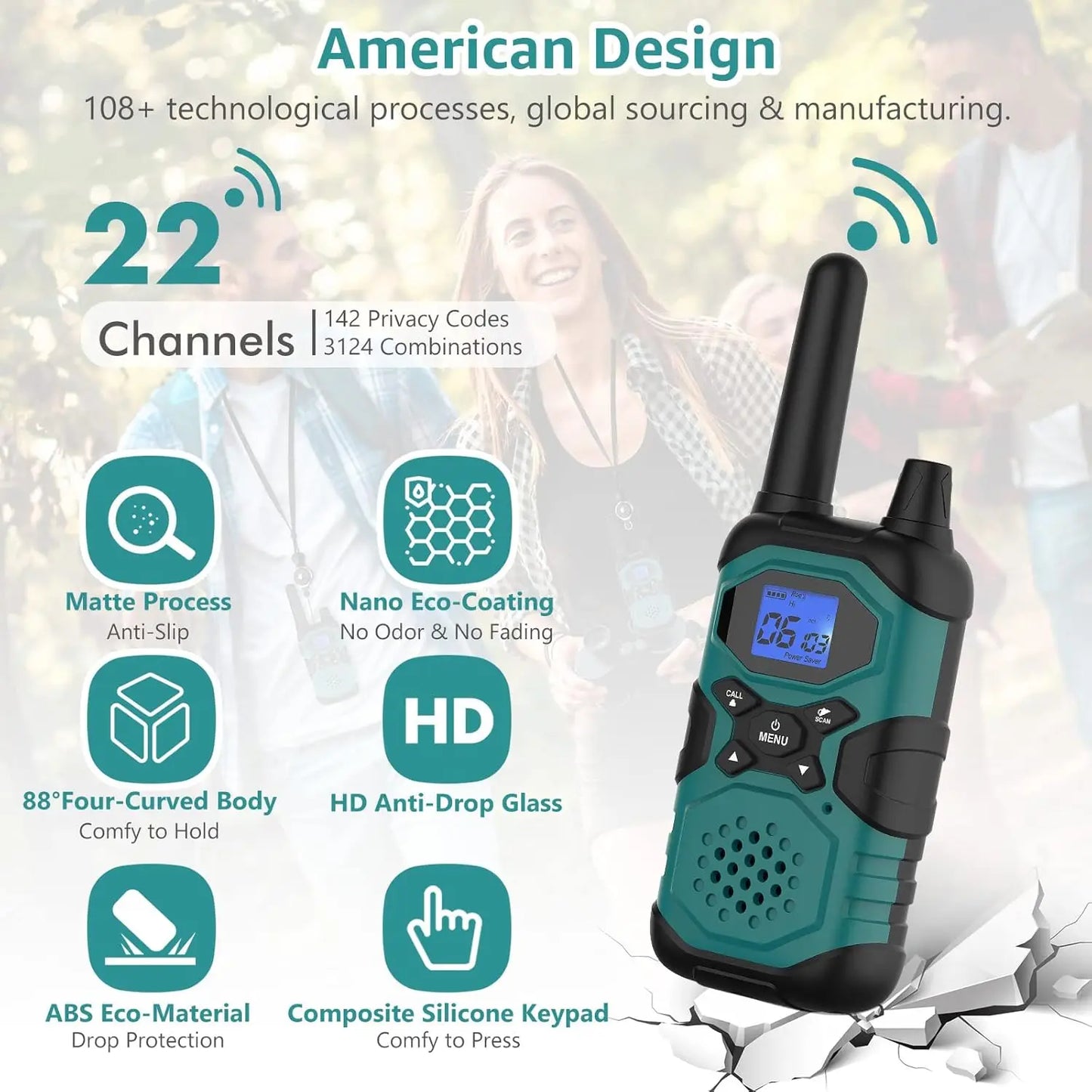 Long Range Rechargeable Walkie Talkies 6 Pack, FRS 2 Way Radios with NOAA USB Chargers for Camping Work Family