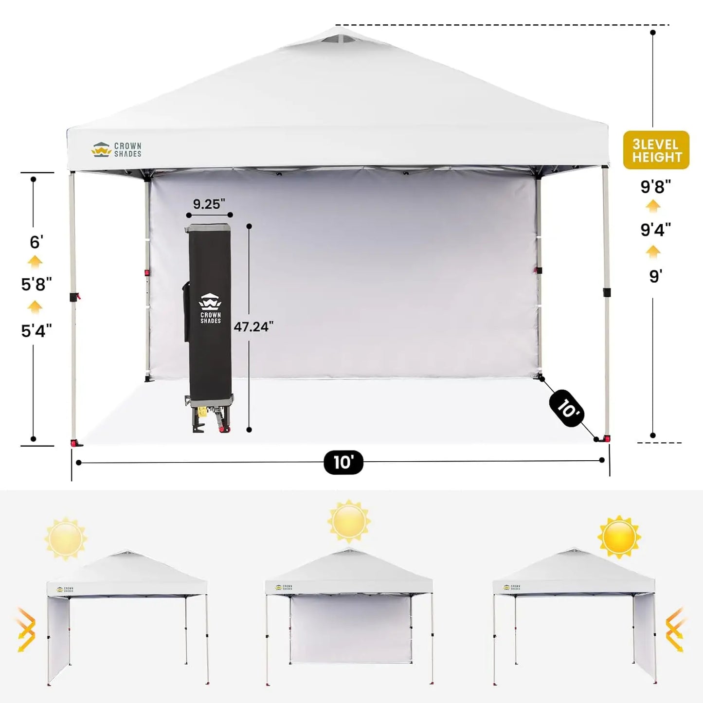 10x10 Pop Up Canopy with 1 Side Wall - Beach Tent with One Push Setup - Outdoor Sun Shade for Events, Parties,, Customized