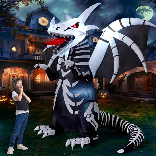 8 FT Tall Skeleton Dragon Halloween Inflatables Outdoor Decoration Blow Up Yard Decoration Inflatable , Scary Halloween Decorations with Red LED Eyes for Lawn Garden Decor