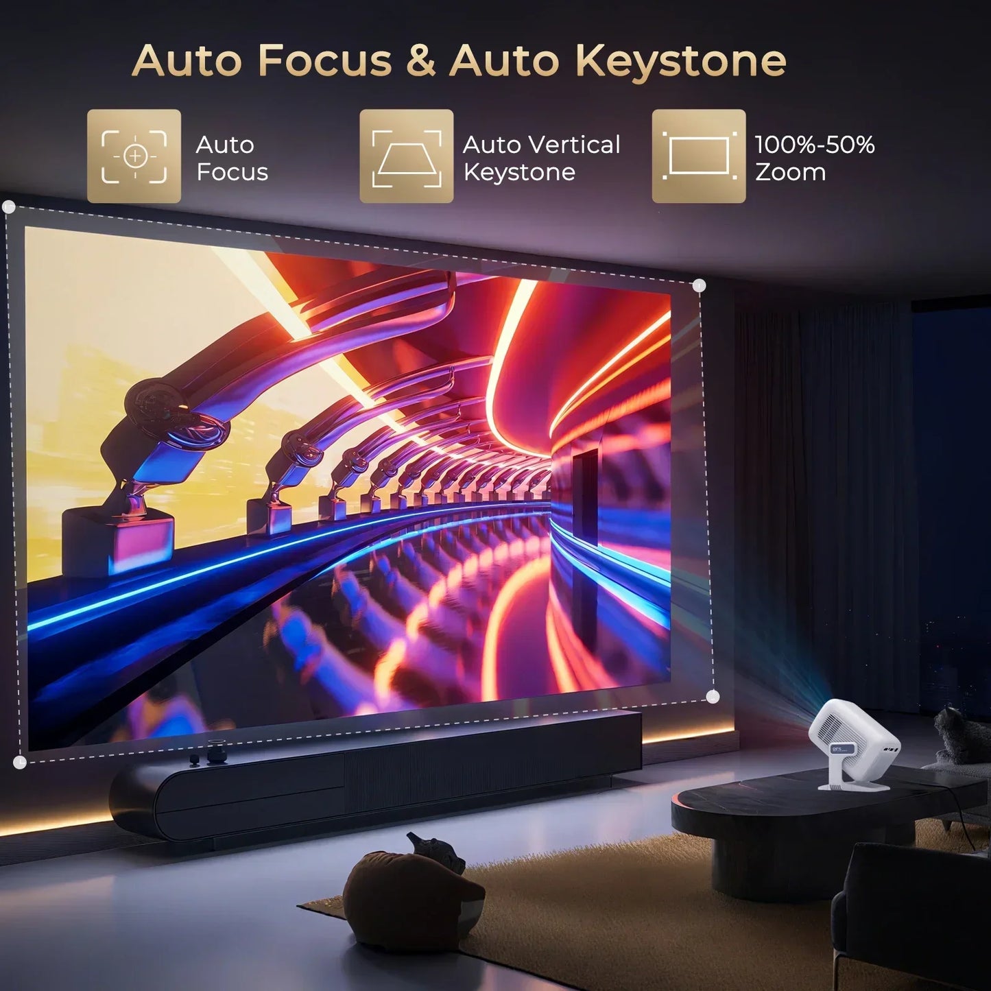 LynCast 4K X3AQ Projector 500ANSI Native 1080P Auto Focus Android 14 BT5.4 WIFI6 Portable Home Theater