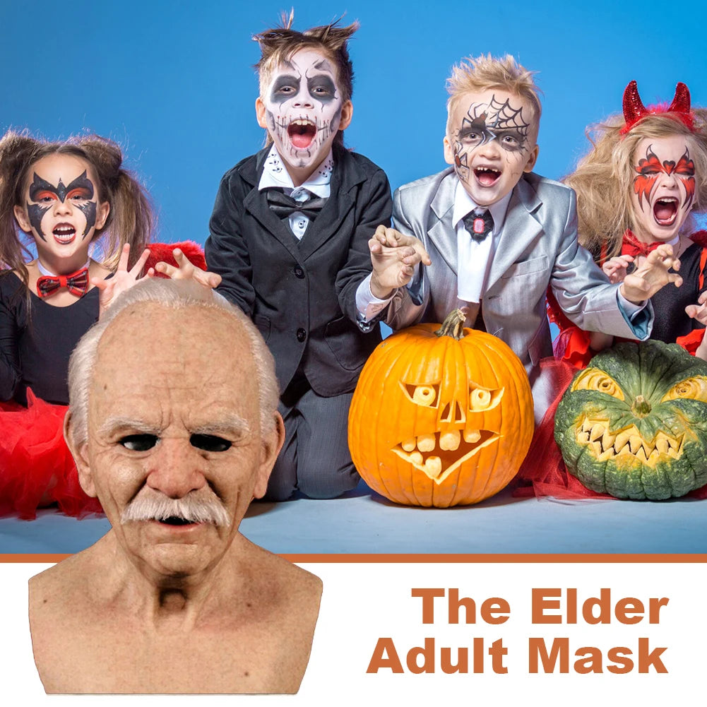 Halloween Human Wrinkle Mask Latex Old Man Horror Wrinkle Face Masks Simulation Thriller Atmosphere for Party Masquerade