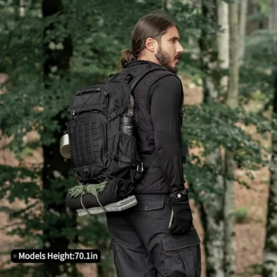 Small Military Tactical Backpack for Men 25L Molle Cordura Backpack for Hiking Camping Rucking Black Durable Lightweight