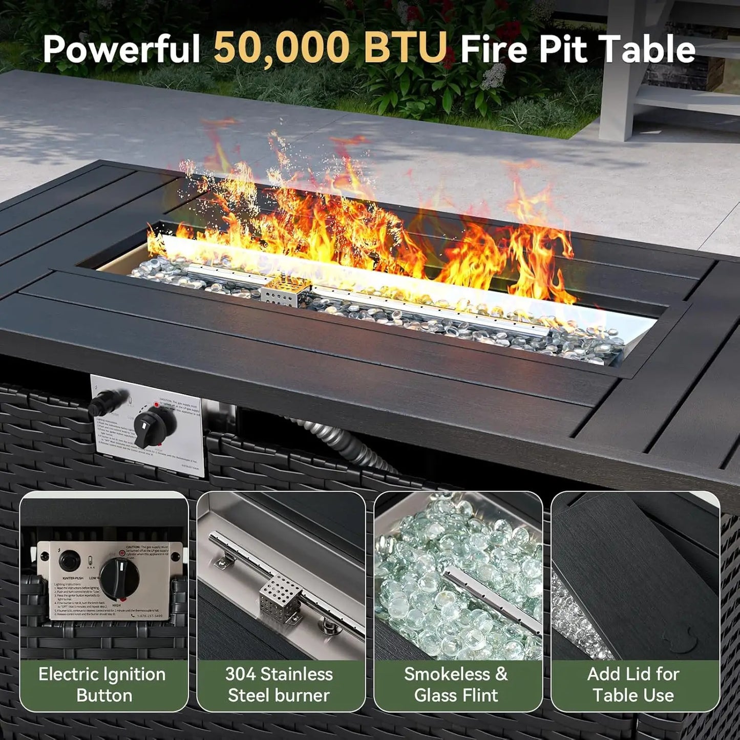 Patio Furniture Set with Fire Pit Table, 6 Piece Outdoor Furniture Set with Wicker Ottomans, Rattan Outdoor, Customized