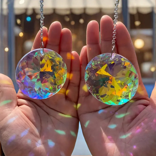 2pcs, Round Crystal Sun Catchers, Glass Prism Hanging Sun Catchers, Rainbow Maker For Window, Balcony, Kitchen, Garden Decoration