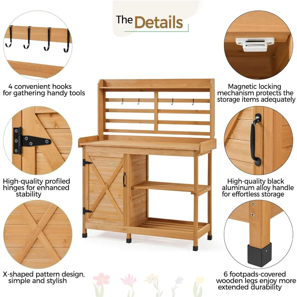 Outdoor Potting Bench, Large Horticulture Work Table Workstation with Storage Cabinet Shelf & Planting Working, Customized