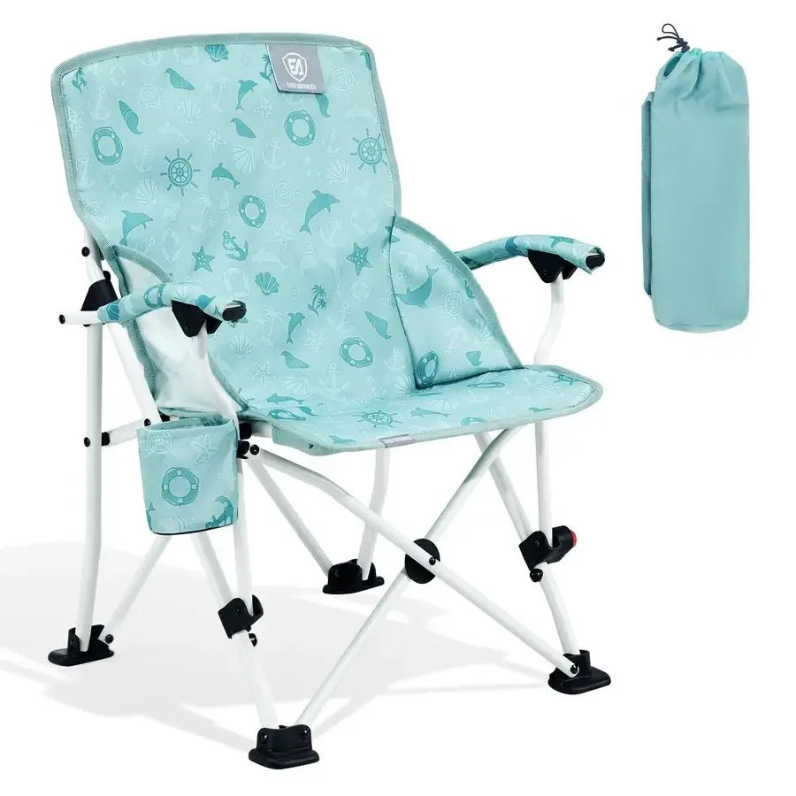Kids Camping Chairs with Cup Holder, Padded Folding Camping Chair Outdoor with Safety Lock, Carry Bag, Lightweight Portable