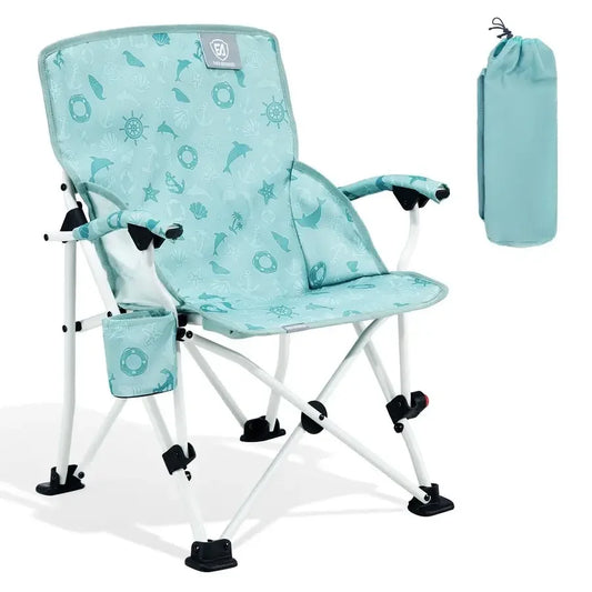 Kids Camping Chairs with Cup Holder, Padded Folding Camping Chair Outdoor with Safety Lock, Carry Bag, Lightweight Portable