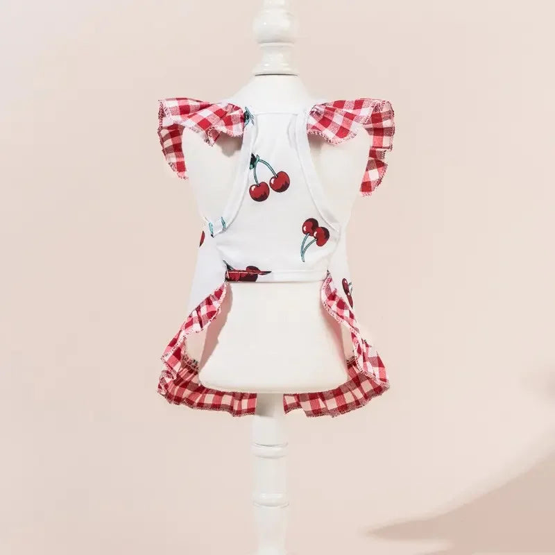 Cute Fashion Print Pet Dress with Bow, Plaid Pet Costume, Elastic Mesh Princess Dress, Puppy Cat, Complete Set, Puppy Clothes, Kitten Clothes