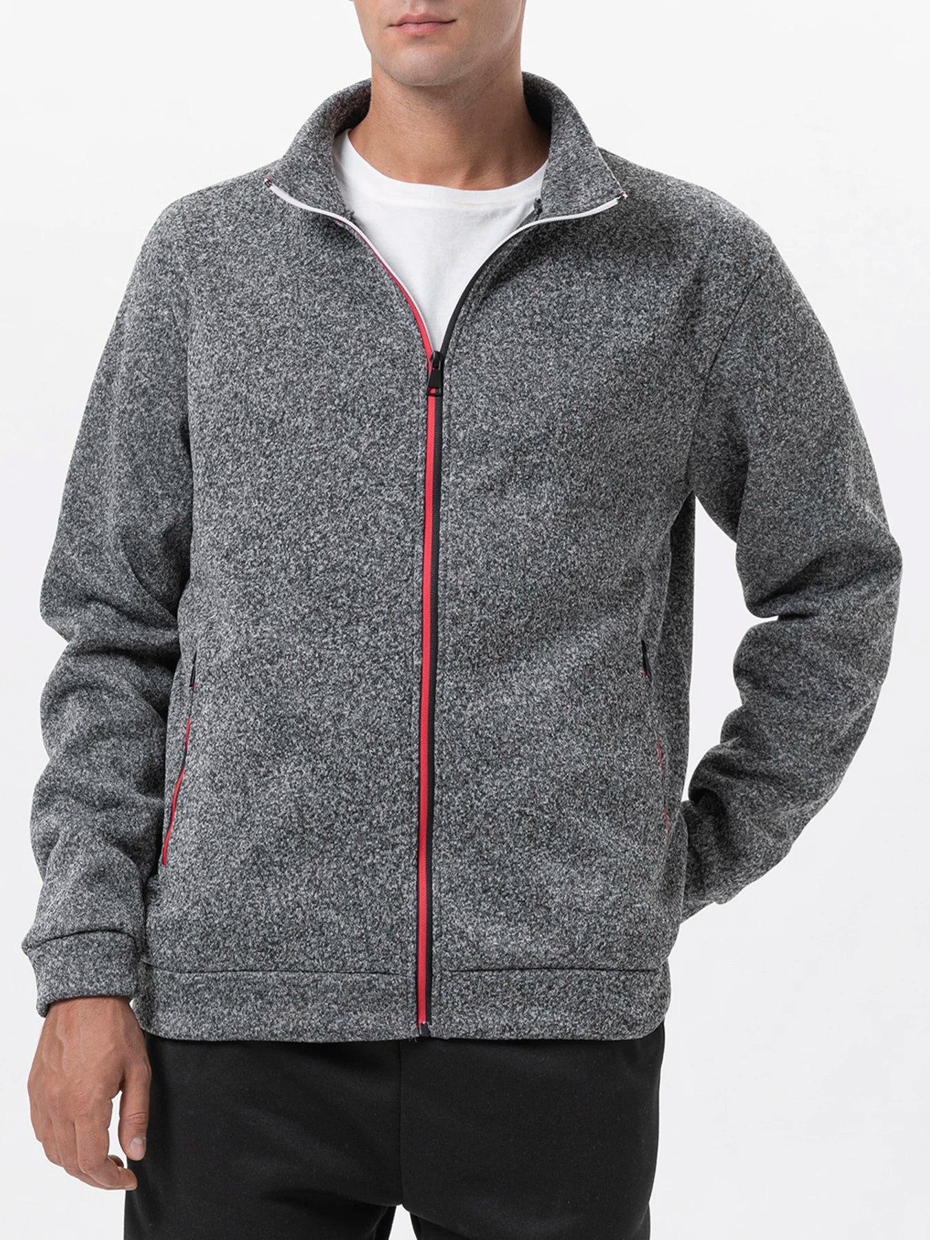 Men Running Track Jacket Contrast Trim Zip‑up Sports Coat Casual Windproof Athletic Jacket Full Zip Stand Collar Workout Outerwear