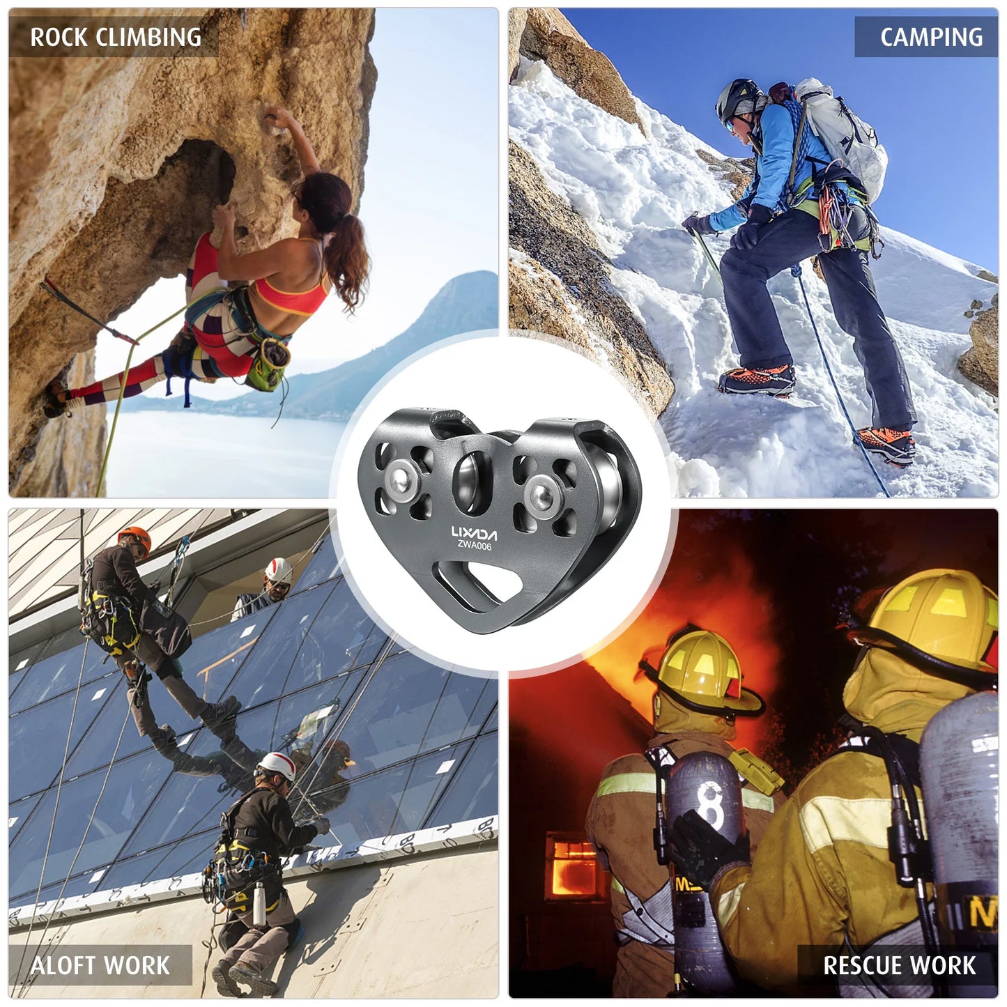 Ball Bearing Pulley Lixada 30kN Cable Trolley Pulley with Ball Bearing Climbing Caving Aloft Work