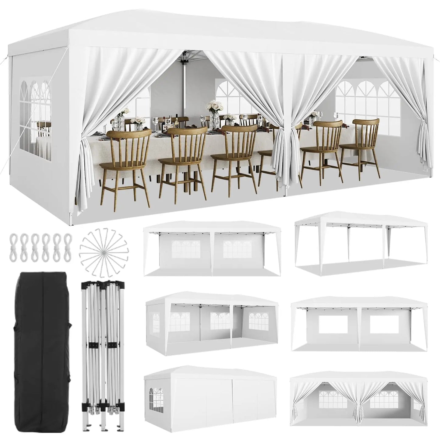 10x20 Pop Up Canopy Tent With 6 Removable Sidewalls, Heavy Duty Commercial Canopy, Waterproof Party Tent, 3 Heights