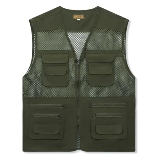 AOTORR Men's Utility Fishing Vest Lightweight Outdoor Work Safari Travel Multi Pockets Waistcoat Jacket